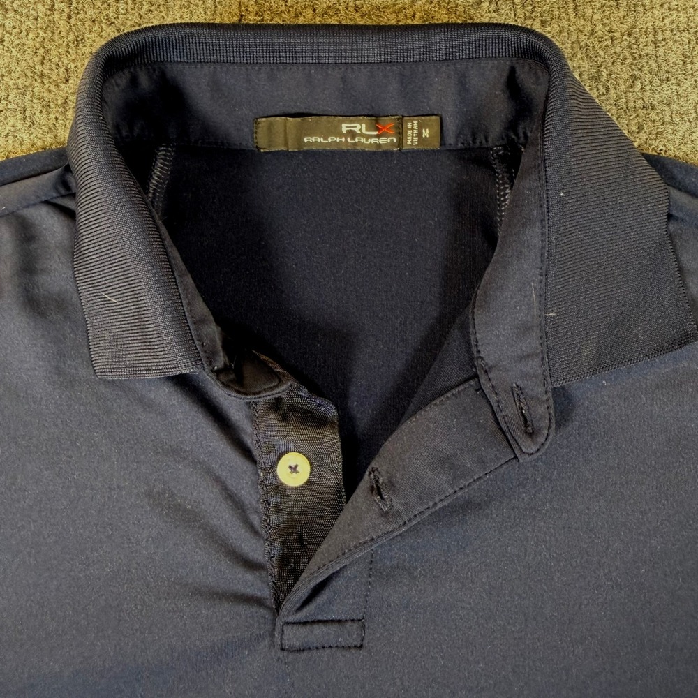 RLX Ralph Lauren Mens Navy Blue Performance Golf Polo Shirt Medium #3336